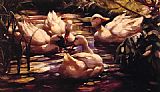 Alexander Koester Canvas Paintings - Ducks in a Forest Pond